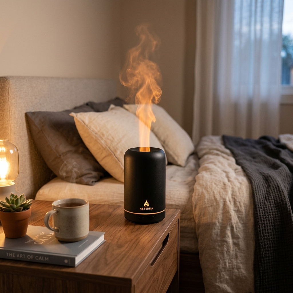 AuraFlame Ultrasonic Diffuser on Nightstand